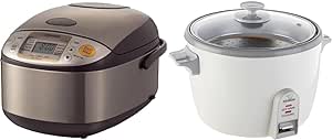 Zojirushi NS-TSC10 5-1/2-Cup (Uncooked) Micom Rice Cooker and Warmer, 1.0-Liter, Stainless Brown & NHS-18 10-Cup (Uncooked) Rice Cooker,White