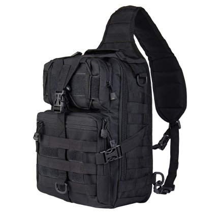 Hikingworld 20L Small Tactical MOLLE Sling Pack - Compact and Versatile - Shoulder Pack, Backpack, Chest Pack, or Hand Carry - Military Assault Style Rucksack.