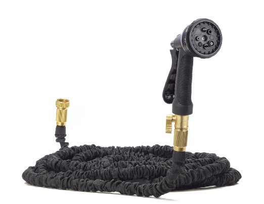 The ALL NEW 2016 BLACK COBRA Expandable Garden Hose. Strongest Flexible Expanding Hose with Solid Brass Fittings and UV protected outer cloth. FREE Pro Spray Head and storage Bag.(50ft)