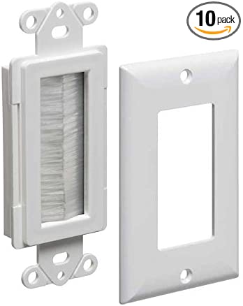 Arlington Industries CED135WP-10 Cable Entry Device with Brush-Style Opening and Wall Plate, 1-Gang, White, 10-Pack