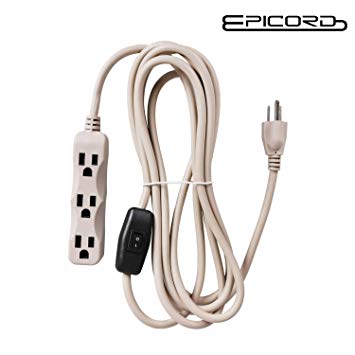 Epicord 12ft SPT-3 16/3 Indoor/Outdoor extension cord,3 Prong,3-Outlet Power Strip,Beige