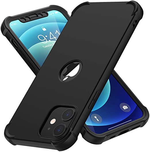 ORETech Compatible with iPhone 12 Mini Case, with [2 x Tempered Glass Screen Protector] Full Body Shockproof Heavy Duty Protection Hard PC Soft TPU Bumper Slim Phone Case Cover for 5.4 inch - Black
