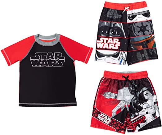 Star Wars Darth Vader Little/Big Boys 3 Piece Rash Guard Swim Trunks Set