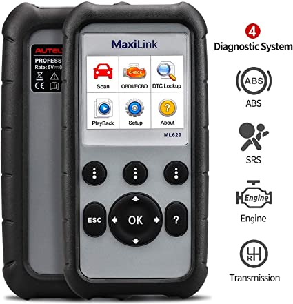 Autel ML629 MaxiLink OBD2 Car Scanner with DTC Lookup, Ready Test, ABS SRS Engine Transmission Diagnostic and Online Update Software Included (Upgraded Version of ML619)