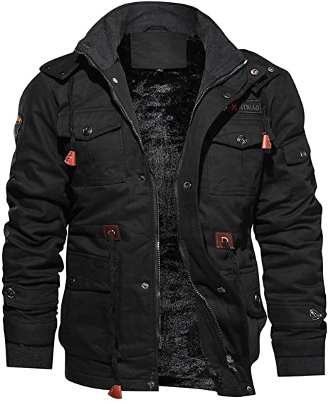 TACVASEN Men's Jacket-Casual Winter Cotton Military Jacket Thicken Hooded Cargo Coat