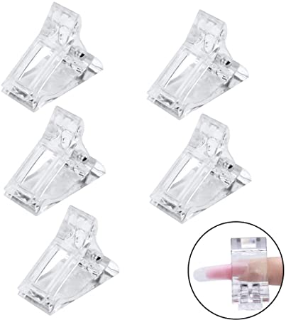 nuoshen 5 pcs Transparent Nail Tips Clip, Poly Gel Quick Building Nail Clamps Finger Extension UV LED Quick Nail Builder Kit Plastic Manicure Tools for Poly Gel