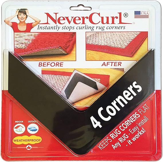 NeverCurl Anti Slip Rug Underlay - Premium Rug Corner Grippers for Wooden, Laminate, and Carpeted Floors - Non Slip and Anti-Curl Rug to Carpet Gripper - Perfect Rug Gripper to Keep Your Rugs in Place