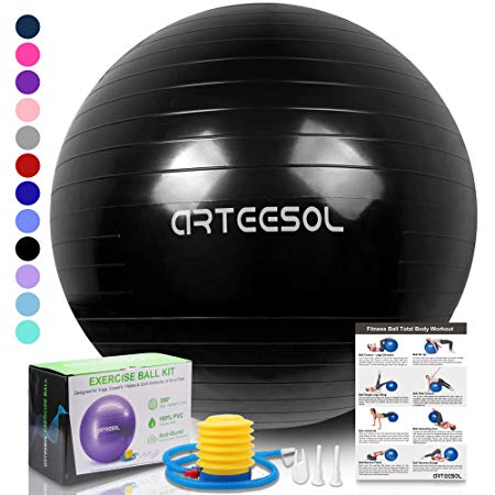 arteesol Exercise Yoga Ball, Extra Thick Stability Balance Ball (45-85cm), Professional Grade Anti Burst&Slip Resistant Balance, Fitness&Physical Therapy, Birthing Ball with Air Pump