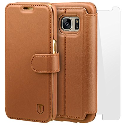 TANNC Galaxy S7 Case, Flip Leather Wallet Phone Case [Screen Protector Included] - [Layered Dandy] - [Card Slot][Flip][Wallet] - For Samsung Galaxy S7 Device - Brown