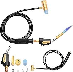 SenDeluz MAPP Gas Torch, Propane Torch Welding Blow Torch Brazing Torch Kit with 1.5m Hose Self Ignition Trigger Hose Torch Adjustable Flame Control for Soldering Cooking Plumbing Paint Removal