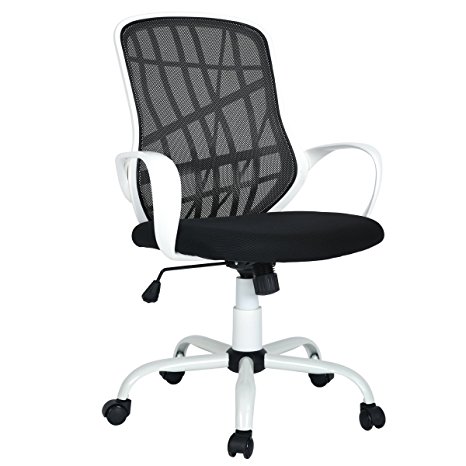 Aingoo Office Task Chair Mesh Swivel Tilt Computer Desk Chair Lumbar Support with Arms, White and Black