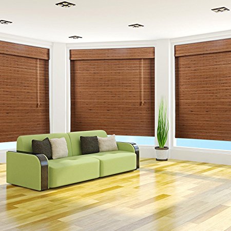 Arlo Blinds, Tuscan Light Filtering Bamboo Roman Shade with Valance - Size: 32"W x 54"H