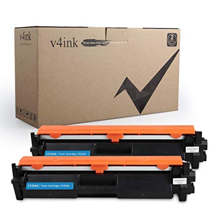 [with IC Chip] V4INK 2 Pack Compatible Replacement for HP 30A CF230A Toner Cartridge - for use in HP Laserjet M203d, M203dn, M203dw, MFP M227 Series Printers