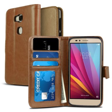Honor 5X Case, NuNu Modish Huawei Honor 5X Wallet Case [Premium] BROWN Stylish Flip Folio Wallet Case with Stand for Huawei Honor 5X