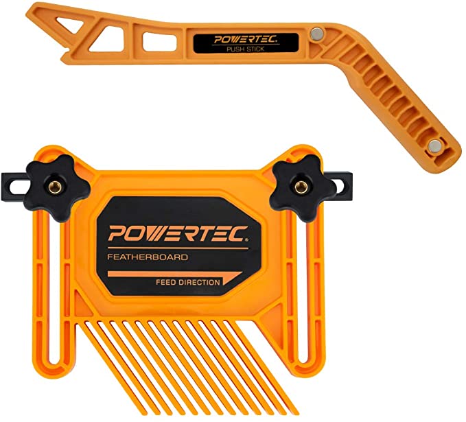 POWERTEC 71554 2-Piece Universal Featherboard Woodworking Safety Kit w/Deluxe Magnetic Push Stick for Table Saws, Router Tables, Jointers