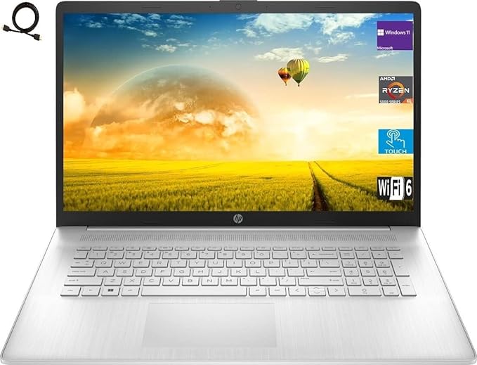 HP 17.3" HD Touchscreen Laptop, AMD Ryzen 5 7530U (6-Core) Processor, AMD Radeon Graphics, 16GB RAM 1TB SSD, Bluetooth, HDMI, 720p HD Camera, Wi-Fi 6, Numeric Keypad, Windows 11 Home, Silver