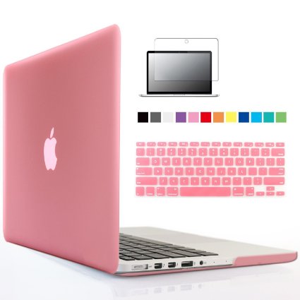 iBenzer - 3 in 1 Soft-Skin Smooth Finish Soft-Touch Plastic Hard Case Cover & Keyboard Cover & Screen Protector for Macbook Pro 13.3''/w Retina display NO CD-ROM, Pink MMP13R-PK 2