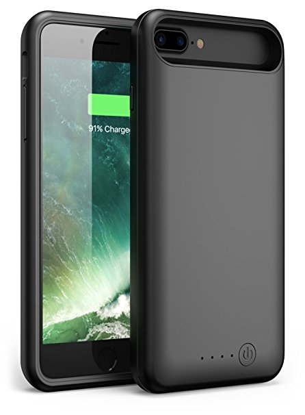 iPhone 7 Plus Battery Case, Himino 8000mAh Extended Battery Charger Case Rechargeable Power Bank Battery Charging Case for iPhone 7 Plus/6 Plus/6S Plus(5.5 inch) (Black)