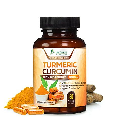Turmeric Curcumin with Bioperine (1800mg) Highest Potency Available. 95% Standardized Curcuminoids with Black Pepper Extract for Best Absorption. Organic Joint Supplement Pills (60 Veggie Capsules)
