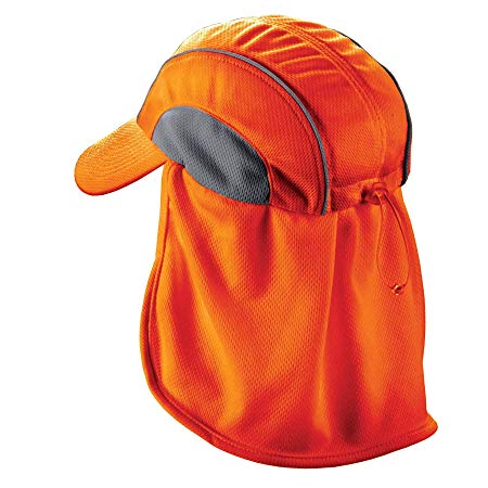 Ergodyne Chill-Its 6650 Absorptive Moisture-Wicking High Visibility Baseball Hat with Neck Shade, Orange