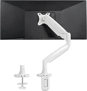 VIVO Premium Aluminum Heavy Duty Single Monitor Arm for Ultrawide Monitor up to 40 inches and 32.5 lbs, Desk Mount Stand, Pneumatic Height, Max VESA 100x100, White, STAND-V101QW