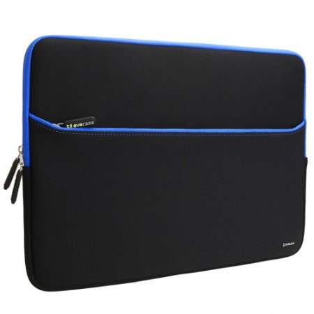 Evecase 14-Inch Ultra-Slim Neoprene Padded Sleeve Case Bag w Accessory Pocket for Tablet Laptop Notebook Ultrabook Chromebook Computer Black and Blue Trim