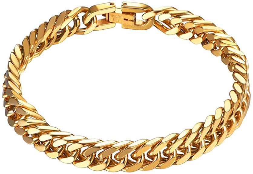 316L Stainless Steel Franco Chain Bracelet, 18K Gold/Black Gun Plated, 17mm/12mm/8mm Wide, 18cm/21cm/23cm Length, Curb Bracelets Mens Jewelry, Come Gift Box