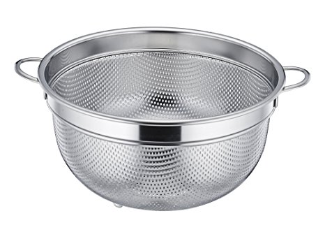 TeamFar Stainless Steel Micro Perforated Colander Food Strainer Basket, Solid Handles, Elevation Base, Drain Quick, Easy Clean, Dishwasher Safe