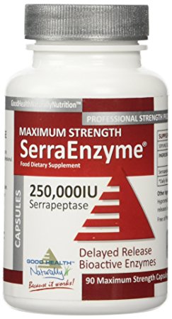 ***NEW*** Serra Enzyme 250,000IU (Maximum Strength) Serrapeptase (90 quad-strenght capsules) **Delayed Release Bioactive Enzymes*** More potent than Arthur Andrew Serretia and Doctors Best Serrapeptase per capsule.~~~~ 1 capsule of Serra Enzyme Max equals 250,000 Units compare to 1 Capsule of Serretia equals 125,000 Units and 1 capsule of Doctor’s Best equals 120,000 Units