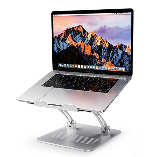 Laptop Stand, OMOTON Height Adjustable Aluminum Laptop Holder with Cooling Function and Laptop Stand Clamp for USB-C Hub, Compatible with MacBook Pro/Air, and All Laptops of 11-17.3", Silver