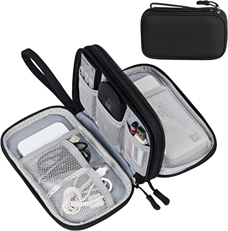 FYY Electronic Organizer, Travel Cable Organizer Bag Pouch Electronic Accessories Carry Case Portable Waterproof Double Layers All-in-One Storage Bag for Cable, Cord, Charger, Phone, Earphone Black