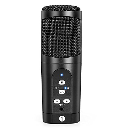 1byone USB Microphone with tripod, Mute Button, LED indicator, compatible with Windows/MacOS/Linux, Cardioid or Omni-directional Condenser USB Microphone