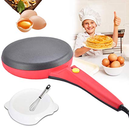 Electric Crepe Maker Portable Crepe Maker with Non-Stick Coating and Automatic Temperature Control Hot Plate Cooktop for Perfect Crepes, Blintzes, Pancakes, Bacon, Tortillas red