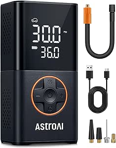 AstroAI L7 Tire Inflator Portable Air Compressor Cordless Bike Pump with Digital Dual Values Display, 150 PSI Car Tires Pump with LED Lights Air Pump for Cars, Motorcycles, Bikes, Balls