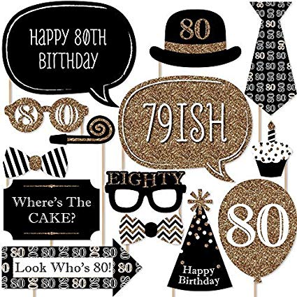 Big Dot of Happiness Adult 80th Birthday - Gold - Birthday Party Photo Booth Props Kit - 20 Count