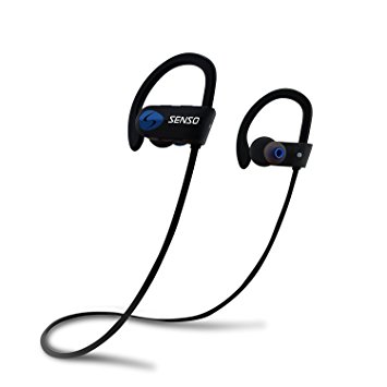 SENSO ActivBuds Bluetooth Headphones, Best Wireless Sports Earphones w/ Mic IPX7 Waterproof HD Stereo Sweatproof Earbuds for Gym Running Workout 8 Hour Battery Noise Cancelling Headsets (Black/Blue)
