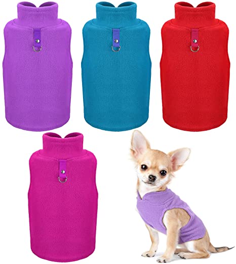 4 Pieces Dog Fleece Vest Dog Cold Weather Pullover Dog Cozy Jacket Winter Dog Clothes Pet Sweater Vest with Leash Ring for Small Dogs