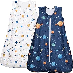 PHF Soft Micro-Fleece Baby Sleep Sack, 0-6 Months Warm Baby Wearable Blanket, 2-Way Zipper Sleeping Bags, 2 Pack Comfy Toddler Sleeping Sack for Baby Boys Girls, Small Size, Space