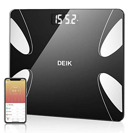 Deik Bluetooth Body Fat Scale, Wireless Digital Bathroom Weight Scale for Body Composition Analyzer, FDA approved Health Monitor with IOS and Android APP for Body Weight, Fat, Water, BMI