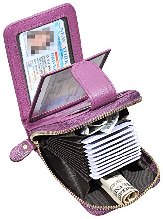Beurlike Womens Credit Card Wallet RFID 4 ID Card Holders Case Genuine Leather