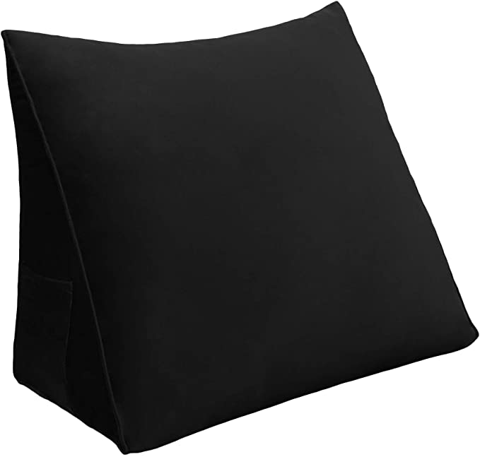 WOWMAX Reading Pillow Bed Wedge Large Adult Backrest Lounge Cushion with Pocket Firm Back Support for Sitting Up in Bed Couch Without arms for GERD Heartburn Velvet for Christmas/Holidays Black