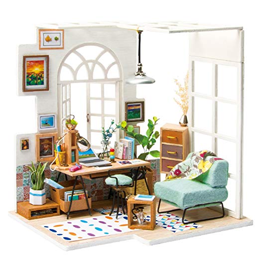 Rolife DIY Wooden Miniature Dollhouse Kit with Led Light-Mini House Woodcraft Construction Kit-3d Wooden Puzzle-Model Building Sets-Perfect Birthday for Boys and Girls (Office)