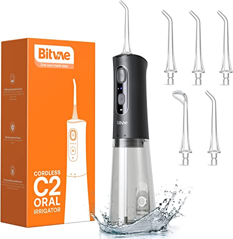 Water Flosser, Portable 300ML Water Flossers for Teeth, Bitvae 3 Cleaning Modes 6 Jet Tips, Cordless Water Floss for Cleaning