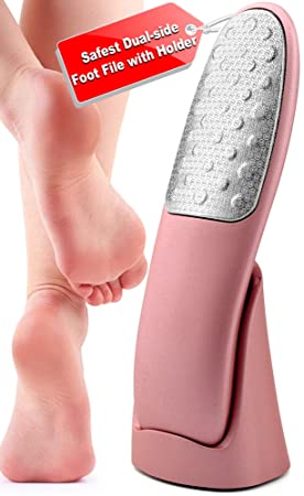 No-Cut Foot Scrubber with Holder, Double-Sided Callus Remover for Feet, Pedicure Foot File Callus Remover with Ergonomic Handle, Best Foot Scrubber Safest Foot Scraper for Dead Skin, Easy to Use/Store