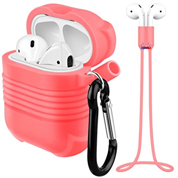 AirPods Case,bepack Airpods Shockproof Protective Silicone Cover Skin Headphone Accessories Charging Box with Air Pods Strap &Anti-Lost Detachable Carabiner KeyChain for Apple Air Pods