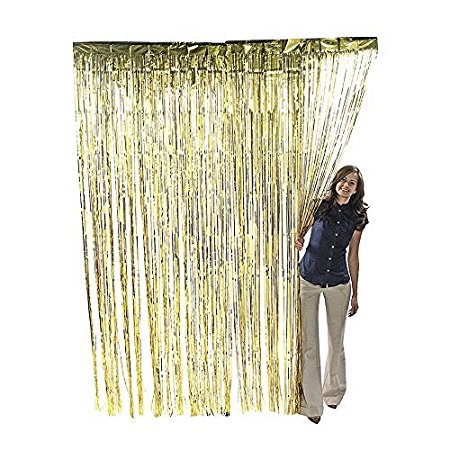 Metallic Gold Foil Fringe Shiny Curtains for Party, Prom, Birthday, Event Decorations 3 ft x 8 ft (1 Curtain) by Super Z Outlet