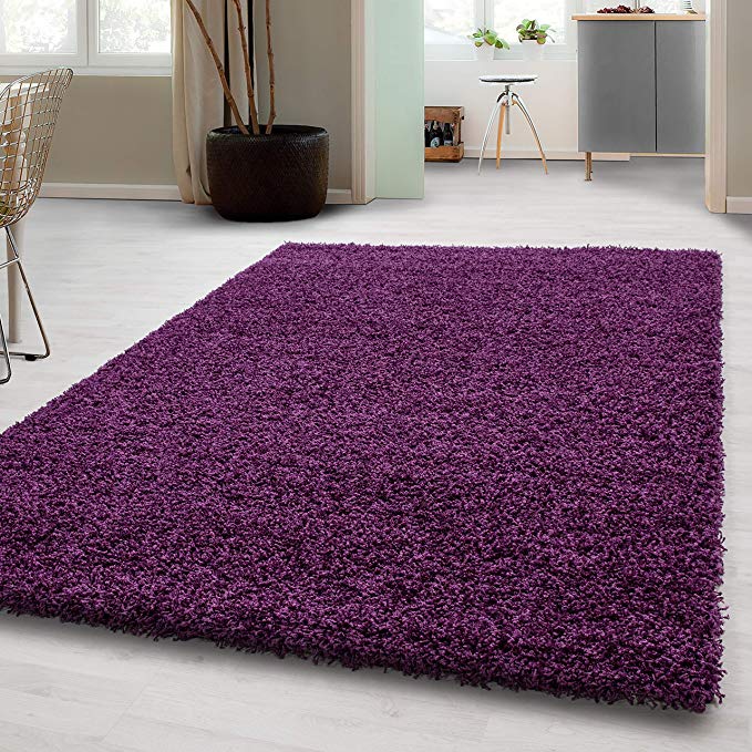 SMALL - EXTRA LARGE SIZE THICK MODERN PLAIN NON SHED SOFT SHAGGY RUGS CARPETS RECTANGLE & ROUND CARPETS COLORS ANTHRACITE BEIGE BROWN CREAM GREEN GREY LIGHTGREY PURPLE RED TERRA NAVY RUGS, Size:60x110 cm, Color:Purple