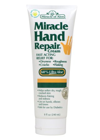 Miracle of Aloe Miracle Hand Repair Cream 8 Oz Relieve Dry Cracked Flacking Hands Immediately Therapeutic Formula Contains 60 Ultra Aloe - The Purest Most Potent Form of Whole Leaf Aloe Vera Gel Fast Acting Relief Say Good Bye to Dry Cracked Hands Now Keep Your Hands Healthy and Warm this Winter Reduces Flaking and Redness Use on Hands Elbows and Knees Exclusive Fast Acting Formula Penetrates Deep Into Damaged Skin Layers to Moisturize Where Its Needed Most Leaves Hands Feeling Silky Smooth and Comfortable Olay Ponds Vaseline Nivea Eucerin Aveeno