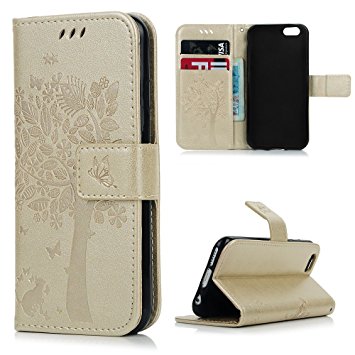 iPhone 6 Plus Case,iPhone 6S Plus Case, YOKIRIN [Wallet Case] Premium Soft PU Leather Notebook Wallet Embossed Flower Tree Design Case with [Kickstand] Stand Function Card Holder and ID Slot Slim Flip Protective Skin Cover for iPhone 6 Plus,iPhone 6S Plus, Gold