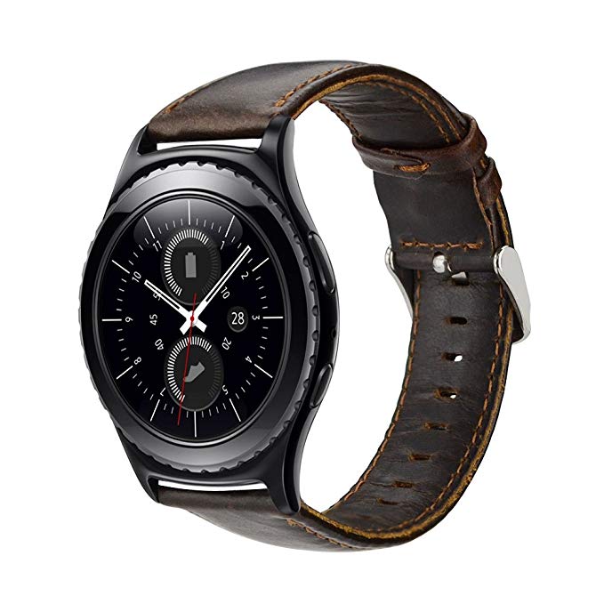 MroTech Strap compatible for Samsung Galaxy Watch 42mm/ Gear Sport/ S2 Classic, 20mm Quick Release Genuine Leather Band for Huawei 2, Ticwatch E/2, Withings Steel HR 40mm, Garmin and more (Coffee)